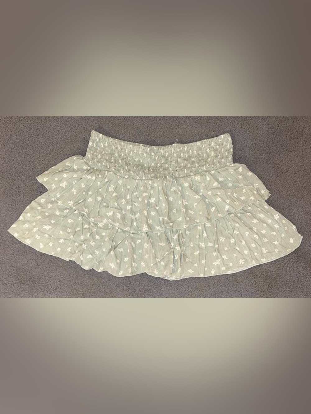 Love Tree Sage Green Floral Ruffle Mini Skirt